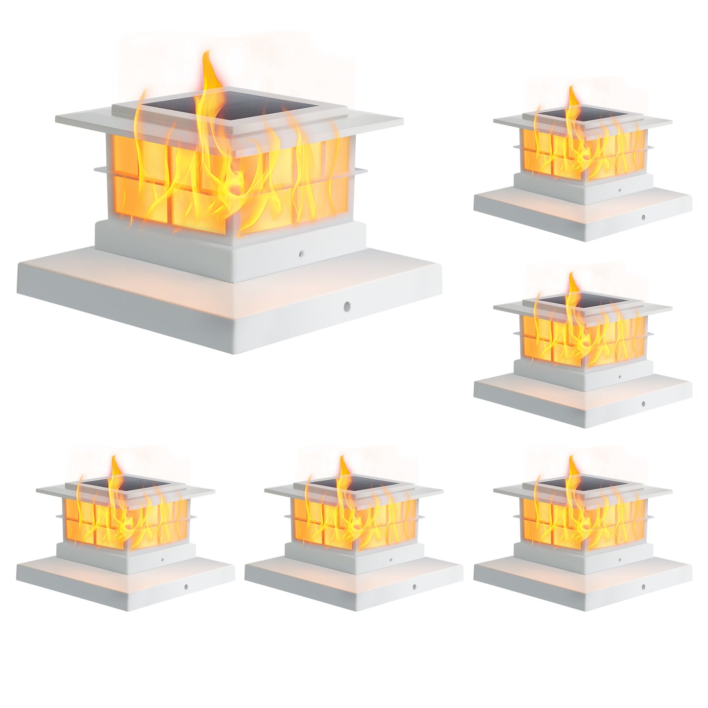 LUTEC (2/6) Pack Solar Post Cap Lights, IP65 Waterproof Solar Flame Fence Post Lights for 4x4 5x5 6x6 Wooden/Vinyl Posts, Flickering Flame Warm White 3000K LED Lighting Decor for Yard, Patio, Deck White