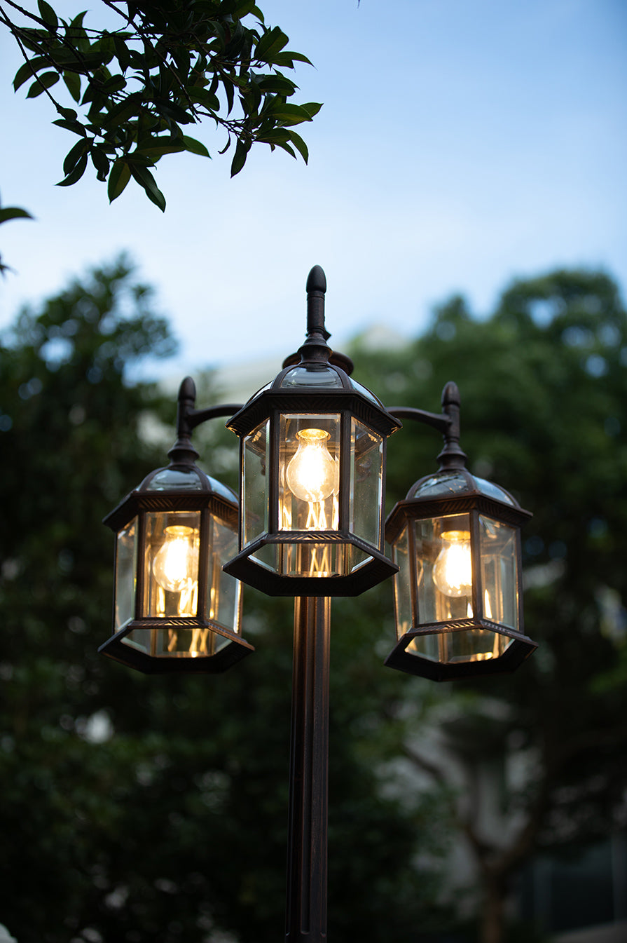 6 Packs LUTEC-HIGH POST 3-Head Die-Cast Aluminum LED Outdoor Hard Wired Street Light (Head & Pole),Bronze