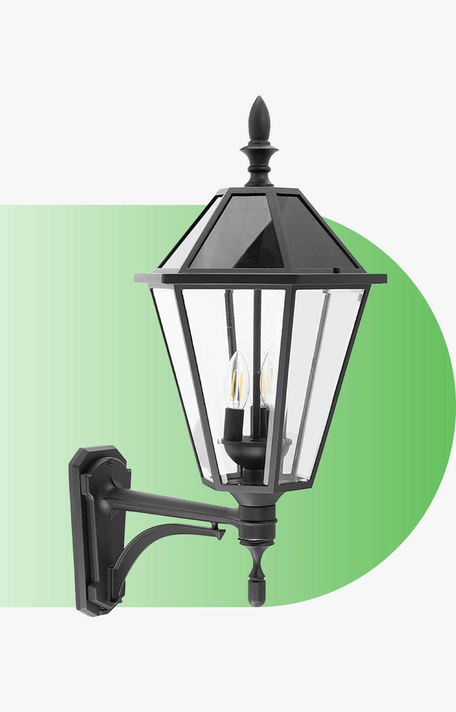 LUTEC - Black Solar Outdoor Wall Light, Clear Glass Shades, Dusk to Dawn, 6W 300LM 2700K Warm White, Black