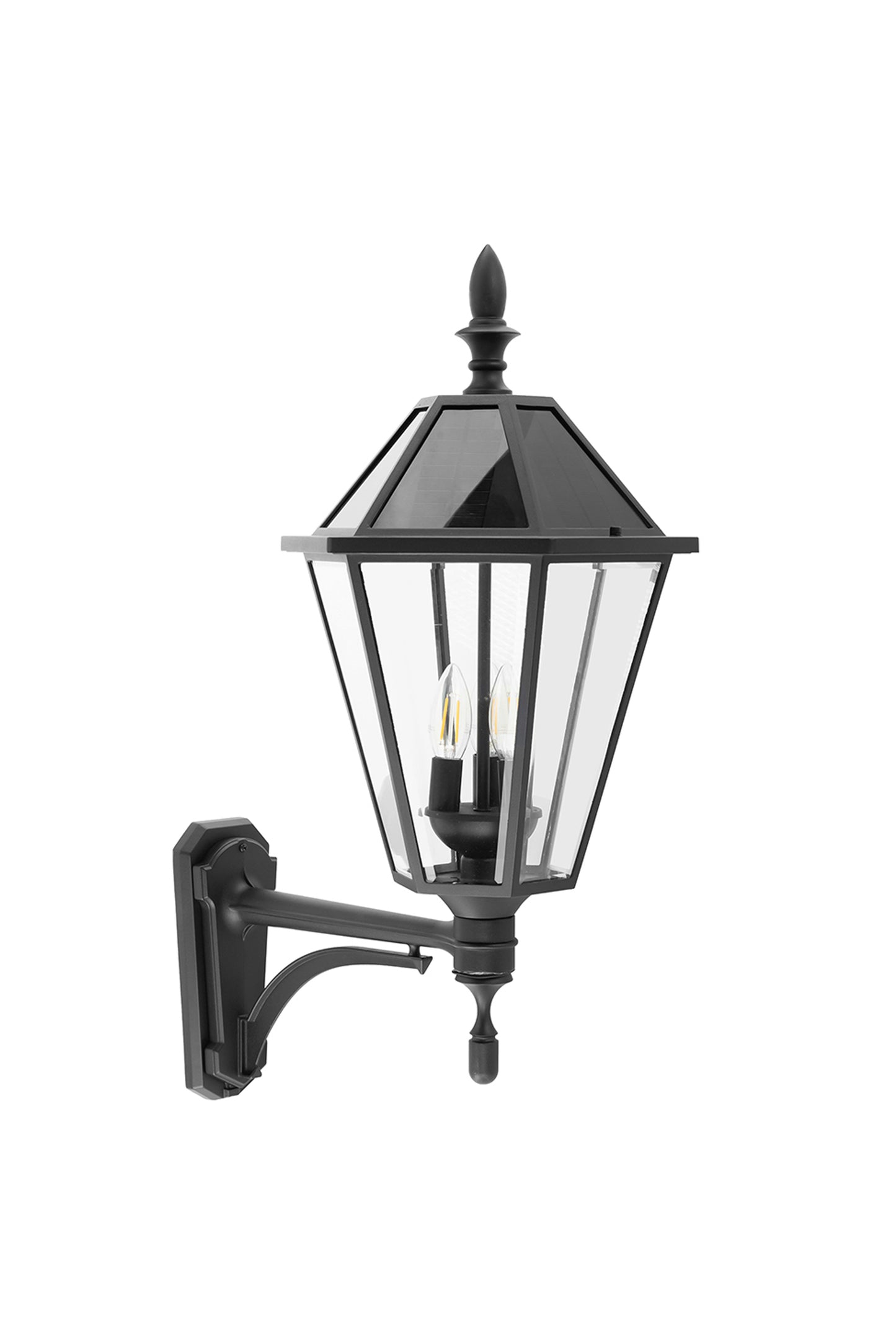 LUTEC - Black Solar Outdoor Wall Light, Clear Glass Shades, Dusk to Dawn, 6W 300LM 2700K Warm White, Black