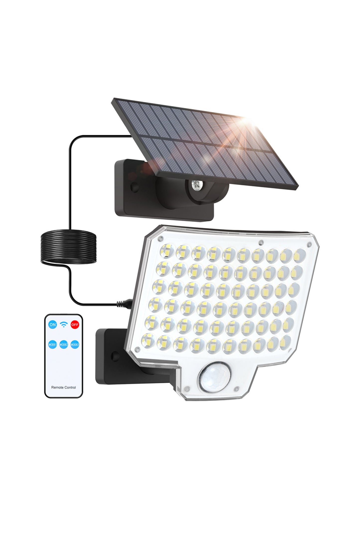 LUTEC Solar Lights Outdoor, 240 LED 3000LM Solar Powered Motion Sensor Flood Lights with Remote, Solar Flood Light with 3 Modes, Security Lights with 16.4Ft Cable IP65 Waterproof for Yard