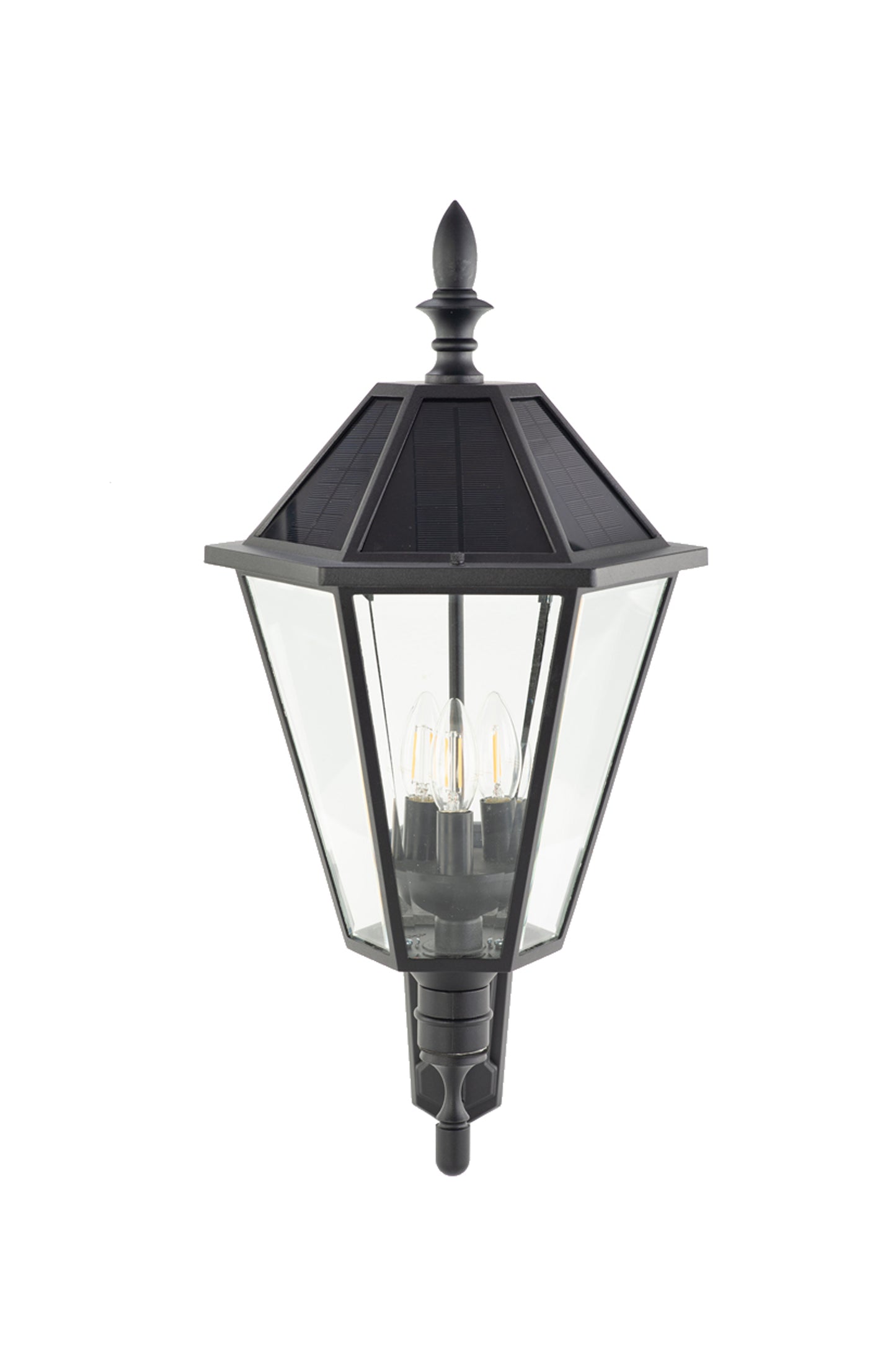 LUTEC - Black Solar Outdoor Wall Light, Clear Glass Shades, Dusk to Dawn, 6W 300LM 2700K Warm White, Black