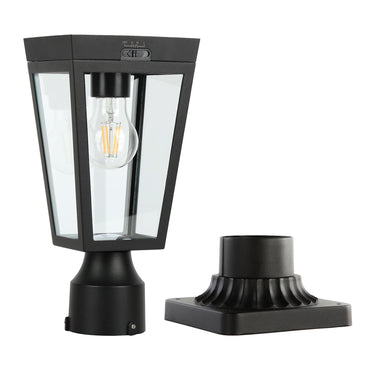 LUTEC Outdoor Solar Lamp Post Light with Pier Mount Base, Dusk to Dawn Waterproof Post Light Fixtures, Black Solar Powered Aluminum Post Lights for Outside