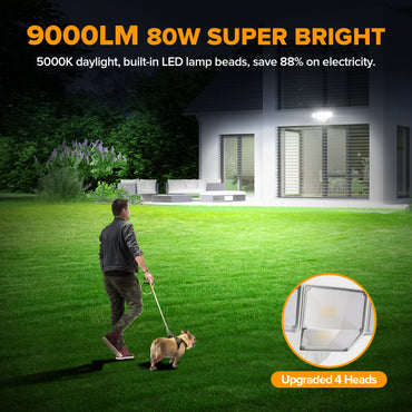 LUTEC 80W 9000LM Flood Lights Outdoor, Switch Controlled LED Security Lights with 4 Heads, IP65 Waterproof, 5000K Daylight for Garage, Yard, Patio (White)