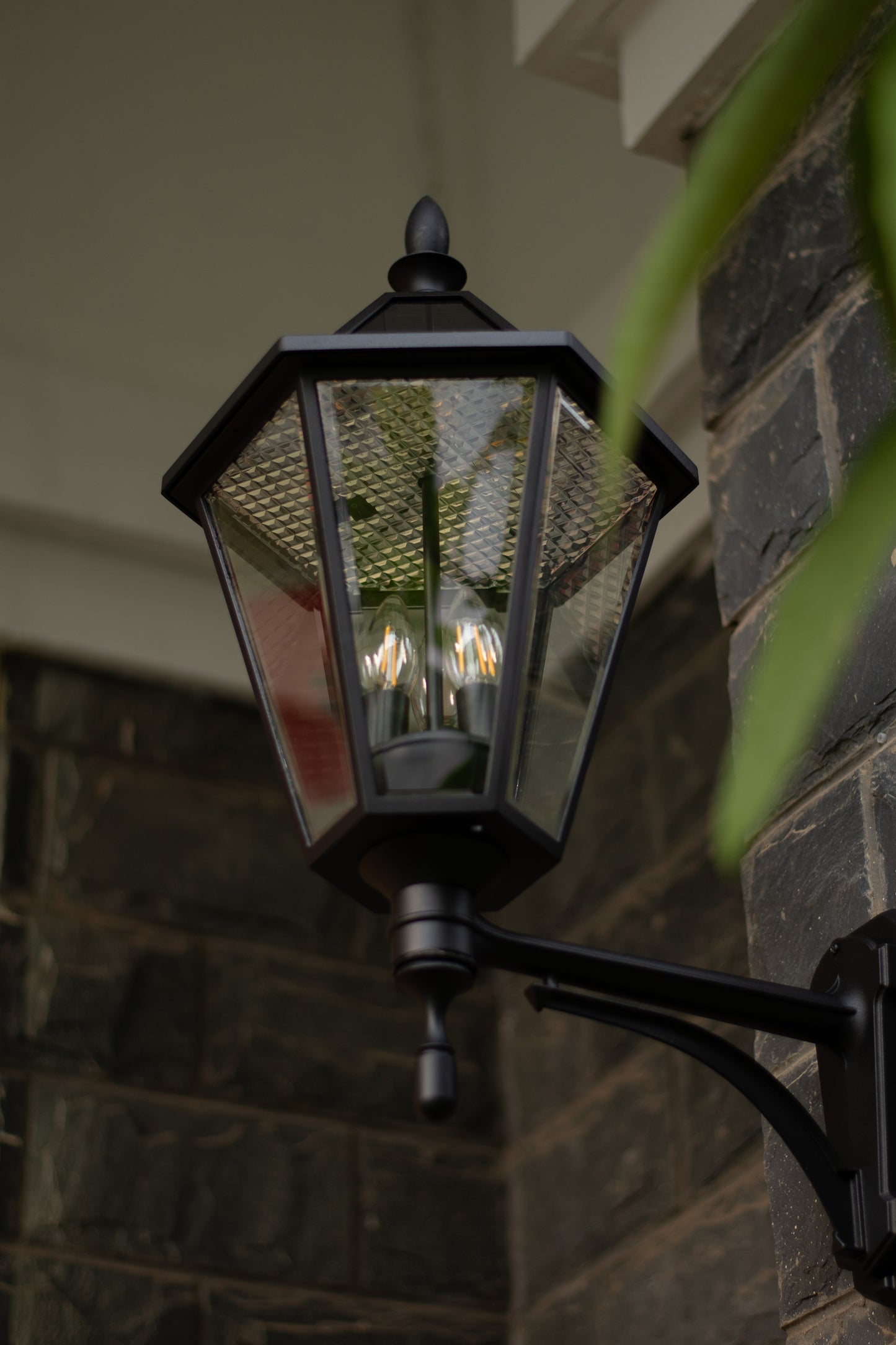 LUTEC - Black Solar Outdoor Wall Light, Clear Glass Shades, Dusk to Dawn, 6W 300LM 2700K Warm White, Black