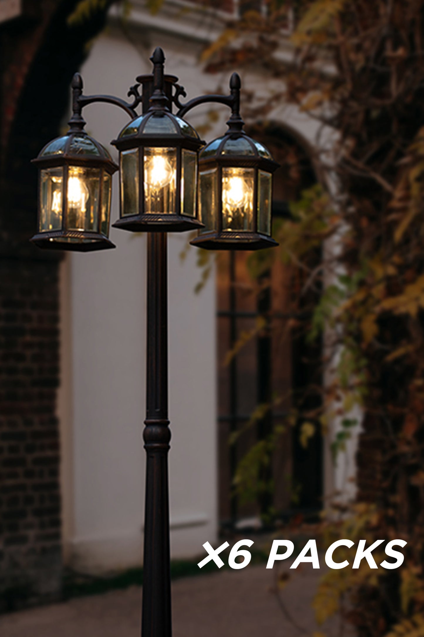 6 Packs LUTEC-HIGH POST 3-Head Die-Cast Aluminum LED Outdoor Hard Wired Street Light (Head & Pole),Bronze