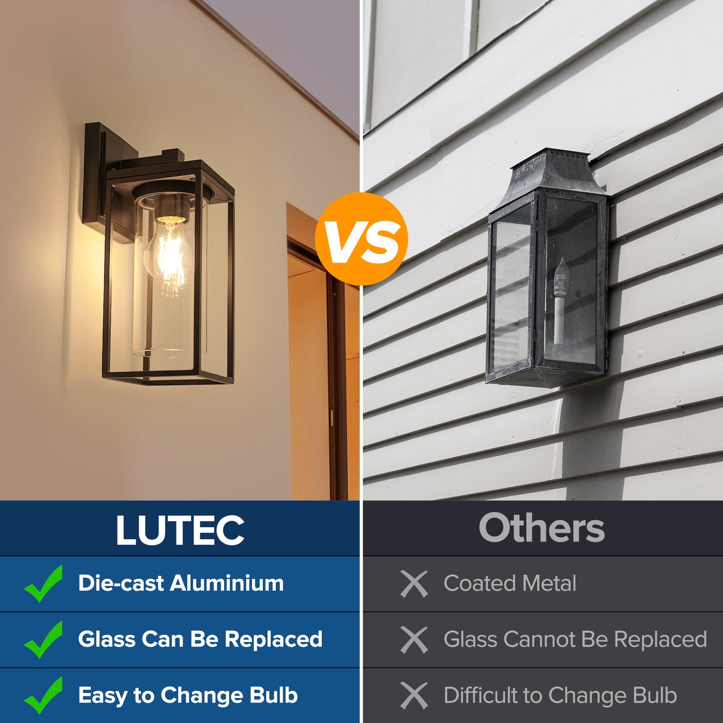 LUTEC 2 Pack Outdoor Wall Light Fixtures, Exterior Waterproof Lanterns with Aluminum Frame and Clear Glass Shade, Modern Matte Black Wall Sconce Outdoor Lighting for Patio, Front Door, Entryway