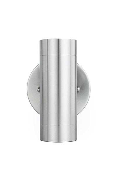 LUTEC - 2-Light Brushed Stainless Steel Outdoor Integrated LED Wall Lantern Sconce, 3000K 11W 800LM, Silver Integrated Outdoor Wall Light