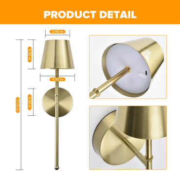 UME Wireless Sconces Set of 2 with Remote, 5200mAh Battery Powered Sconces - Rechargeable Sconces w/ 3 Color Temps & 5 Brightness Levels for Bedroom, Living Room, Wall Painting, Cafe(Gold)