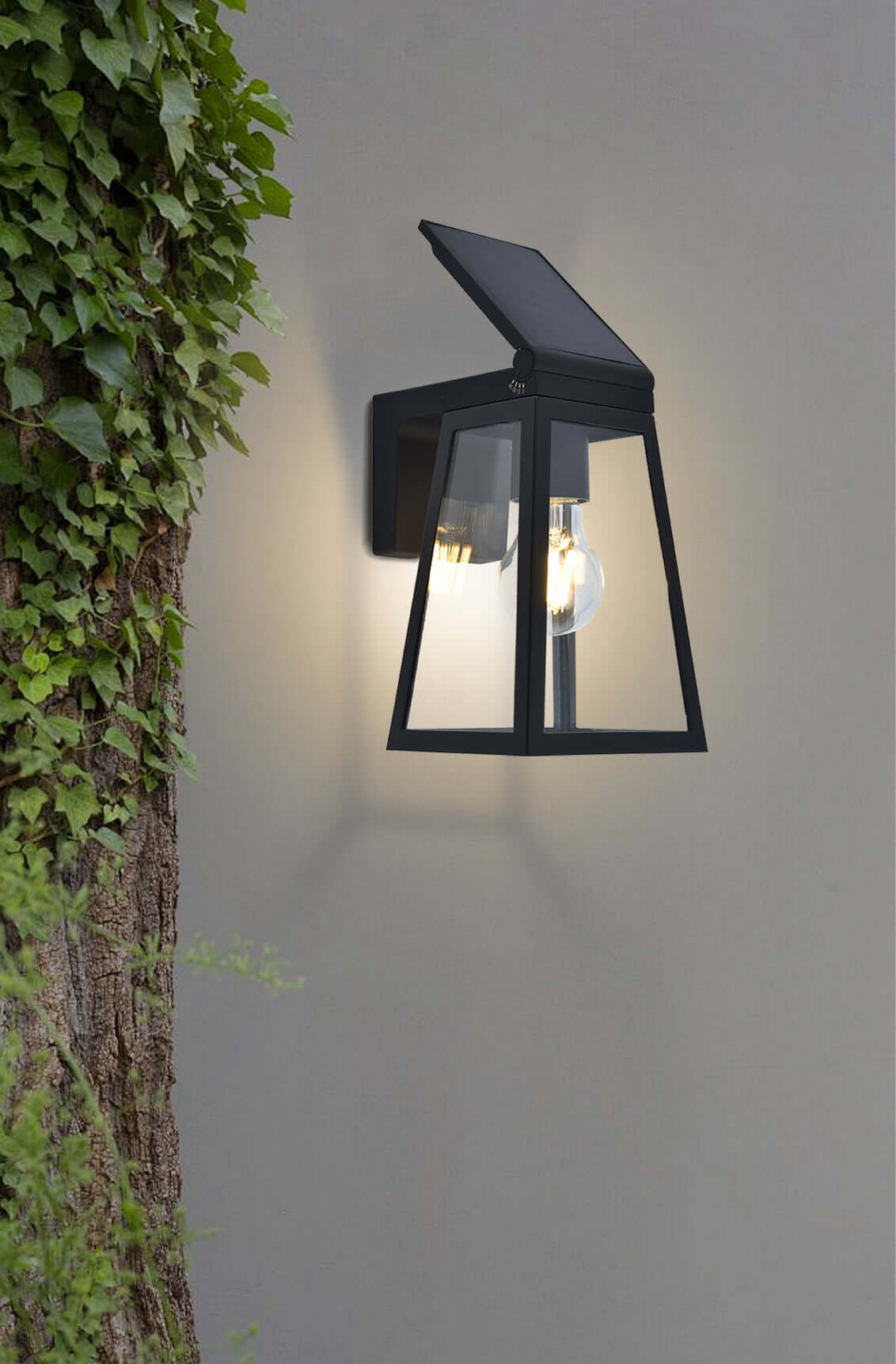 LUTEC Solar Porch Light, Wireless Dusk to Dawn Outdoor Wall Lights Fixture with Adjustable Solar Panel, Black Wall Sconce, Waterproof Exterior Lighting with Clear Glass for Entryway Garage