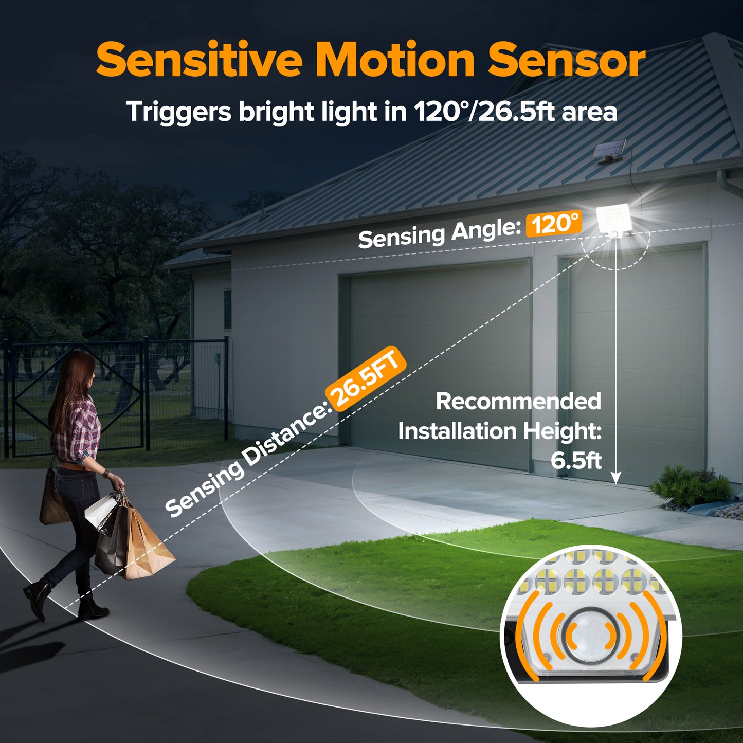 8Packs LUTEC Solar Lights Outdoor, 240 LED 3000LM Solar Powered Motion Sensor Flood Lights with Remote, Solar Flood Light with 3 Modes, Security Lights with 16.4Ft Cable IP65 Waterproof for Yard