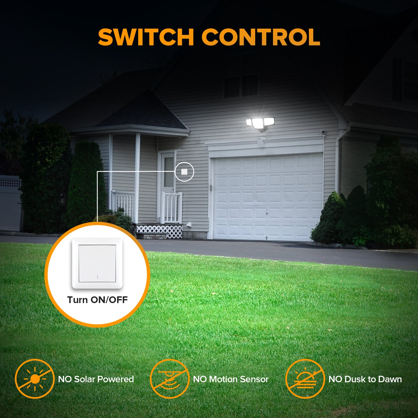LUTEC 80W 9000LM Flood Lights Outdoor, Switch Controlled LED Security Lights with 4 Heads, IP65 Waterproof, 5000K Daylight for Garage, Yard, Patio (Black)