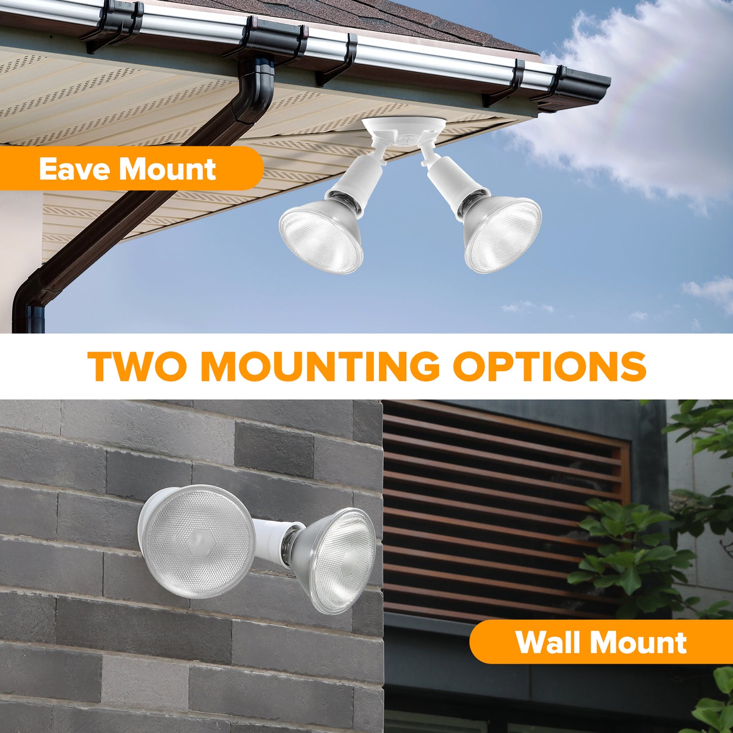 LUTEC 2 Pack Adjustable Twin Par Holder Outdoor Flood Lights, Switch Controlled Security Lights, Floodlights Fixture, Waterproof Exterior Max 300 Watt Par38 Flood Light for Garage, Yard, Porch-White