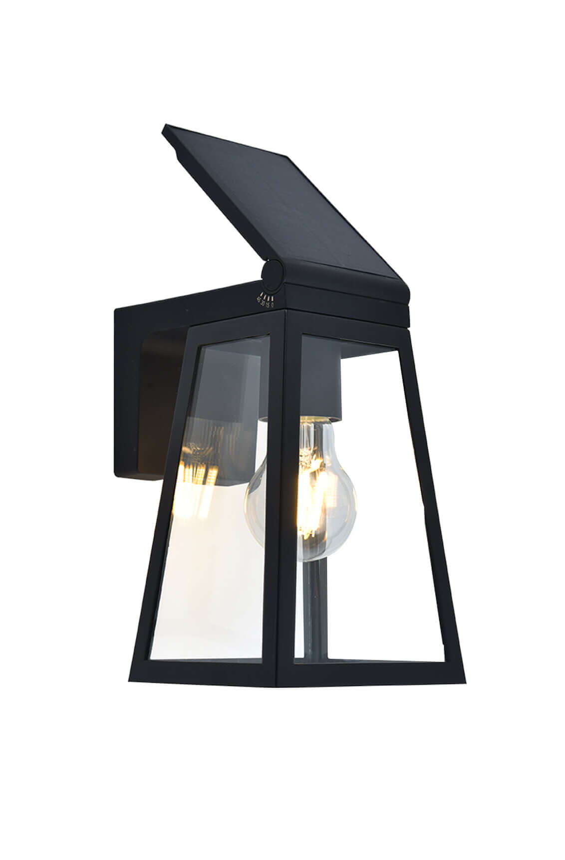 LUTEC Solar Porch Light, Wireless Dusk to Dawn Outdoor Wall Lights Fixture with Adjustable Solar Panel, Black Wall Sconce, Waterproof Exterior Lighting with Clear Glass for Entryway Garage