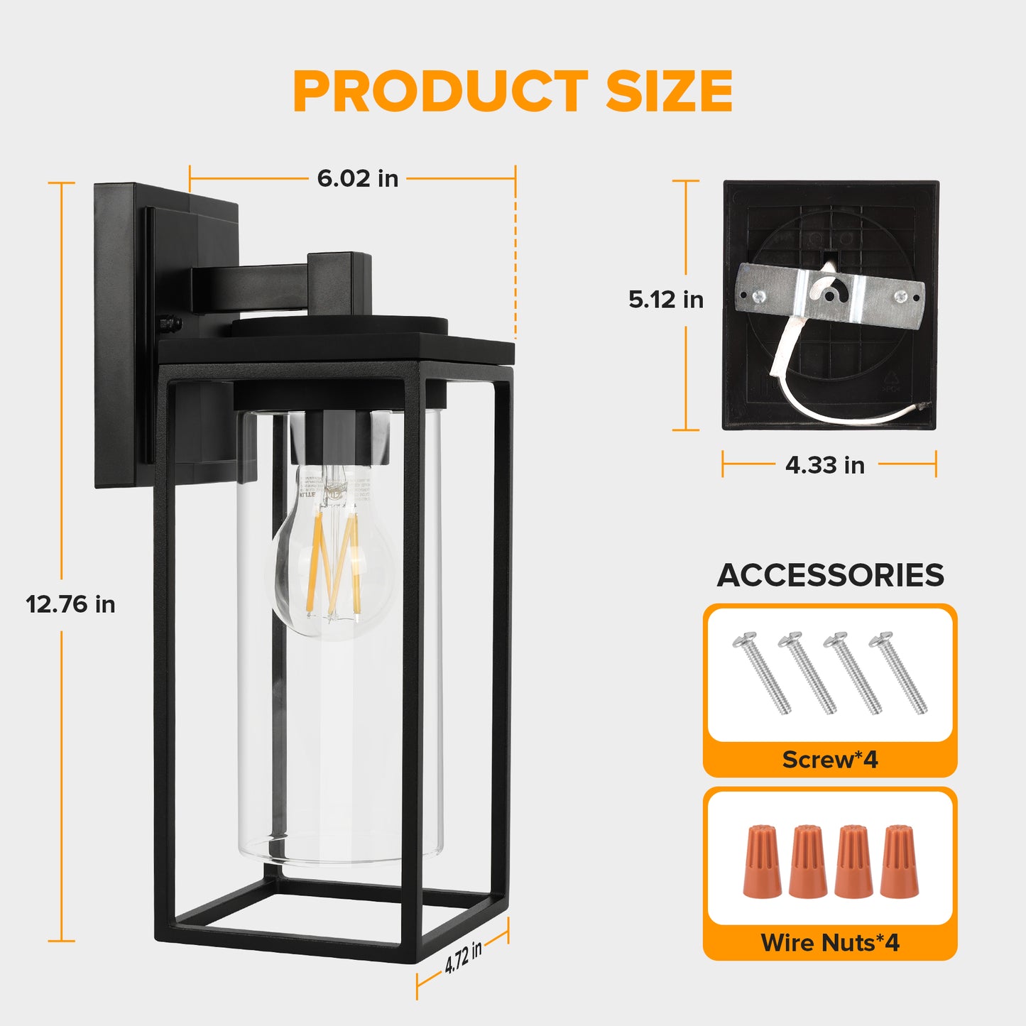 LUTEC 2 Pack Outdoor Wall Light Fixtures, Exterior Waterproof Lanterns with Aluminum Frame and Clear Glass Shade, Modern Matte Black Wall Sconce Outdoor Lighting for Patio, Front Door, Entryway