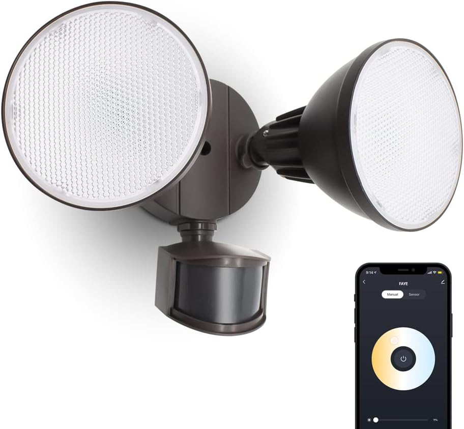 UME Smart WiFi LED Security Light Motion Sensor Outdoor, Work with Alexa/Google/SmartThings, 2700-6500K,2500LM,Waterproof,Dusk to Dawn Flood Light with APP Control Perfect for Yard,Exterior(Brown)