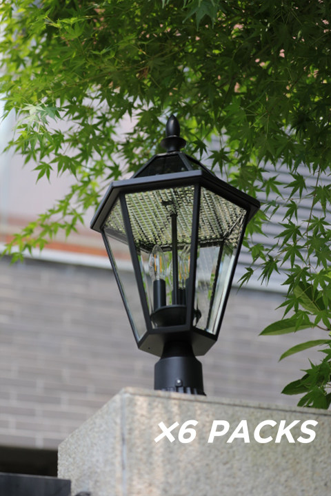 6PACKS LUTEC-LONDON Die-Cast Aluminum LED Outdoor Solar Powered Post Light Head Only, 300LM, Up To 8hour Runtime, 2700K