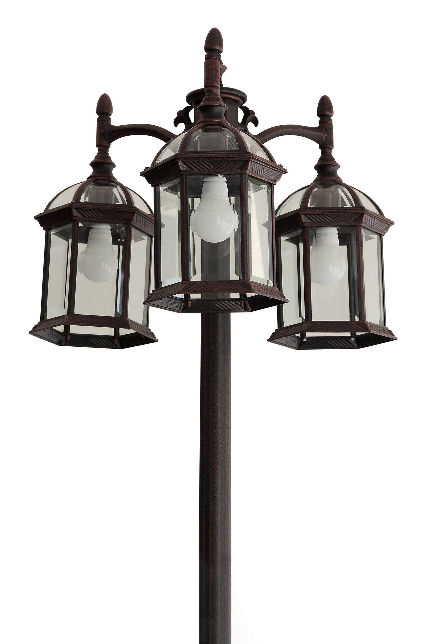 6 Packs LUTEC-HIGH POST 3-Head Die-Cast Aluminum LED Outdoor Hard Wired Street Light (Head & Pole),Bronze