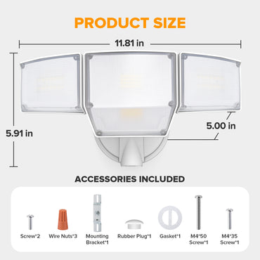 LUTEC 80W Dusk to Dawn Flood Lights Outdoor, 9000LM Super Bright LED Security Light with Photocell, IP65 Waterproof, 5000K Daylight, 4 Heads Floodlight for Garage, Yard, Patio (White)