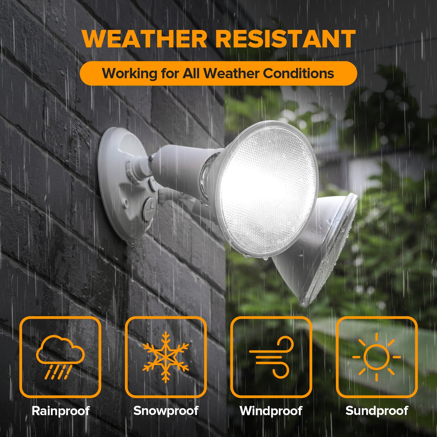 LUTEC 2 Pack Adjustable Twin Par Holder Outdoor Flood Lights, Switch Controlled Security Lights, Floodlights Fixture, Waterproof Exterior Max 300 Watt Par38 Flood Light for Garage, Yard, Porch-White