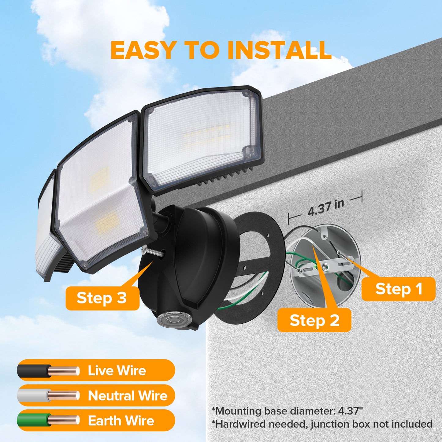 LUTEC 80W Dusk to Dawn Flood Lights Outdoor, 9000LM Super Bright LED Security Light with Photocell, IP65 Waterproof, 5000K Daylight, 4 Heads Floodlight for Garage, Yard (Black)