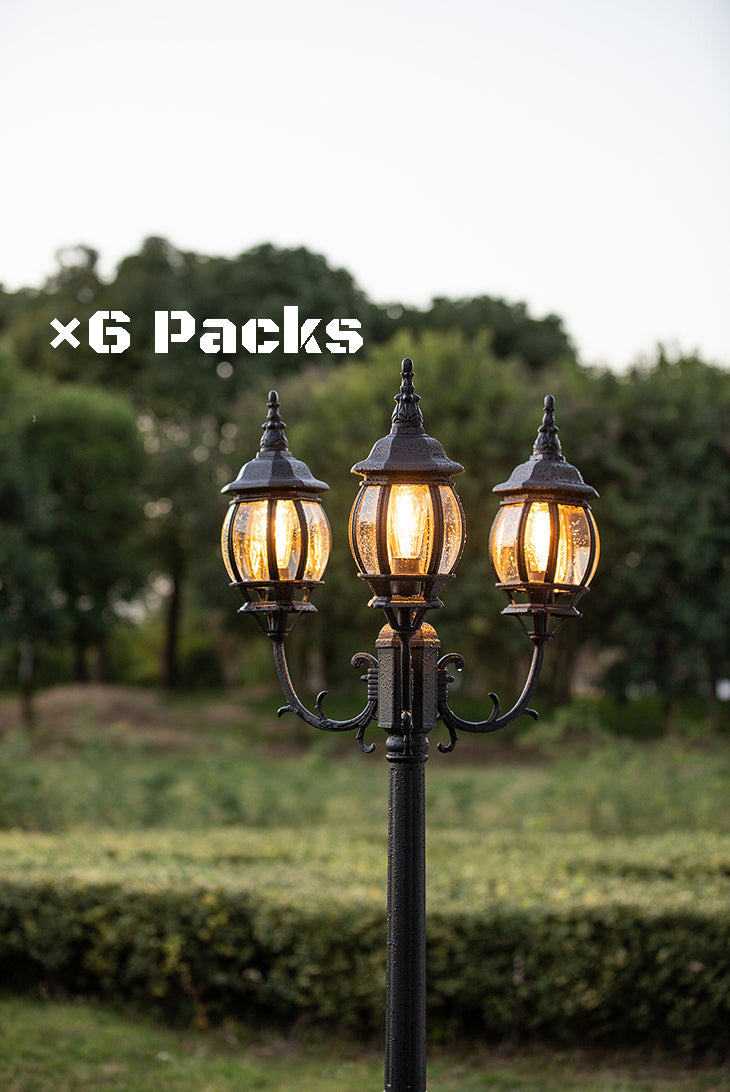 6 Packs LUTEC-VINTAGE 3-Head Die-Cast Aluminum LED Outdoor Hard Wired Street Light (Head & Pole)