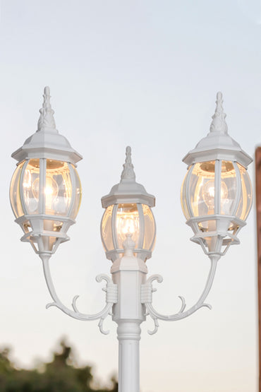 6 PACKS LUTEC-VINTAGE 3-Head Die-Cast Aluminum LED Outdoor Hard Wired Street Light (Head & Pole),White