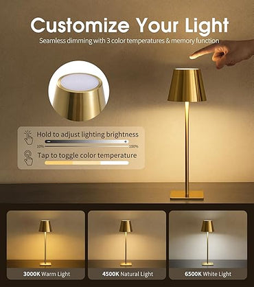 UME 3 Pack Cordless Table Lamp, Battery Operated Lamp - Portable Waterproof Rechargeable Table Lamp w/ 3 Color Temps & Stepless Dimming for Dinner, Desk, Cafe, Outdoor