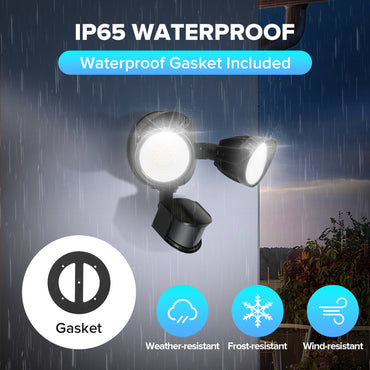 UME LED Security Light Motion Sensor Outdoor Lights, 27W 3500LM, 5000K, IP65 Waterproof, Dusk to Dawn, 2 Head Motion Detector Flood Light for Outside, Garage, Yard
