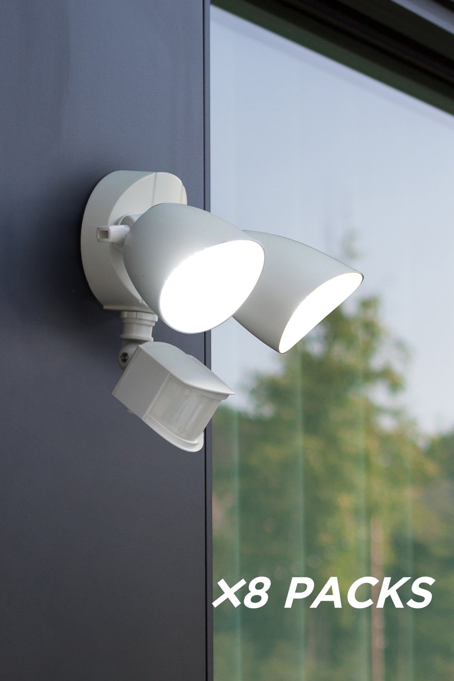 8 Packs LUTEC-Shrimp, 2500LM, 5000K, 32W, LED Motion Sensor, D2D, Dual-Head Floodlight,White