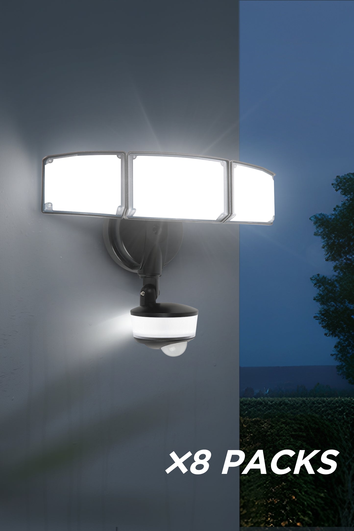 8 PACKS LUTEC-74W 7000 Lumen Motion Sensor Outdoor Lights, 5000K Daylight, IP65 Waterproof Flood Lights Outdoor with Night Light, Dusk to Dawn Motion Detector Security Lights for Outside Garage, Yard-Black