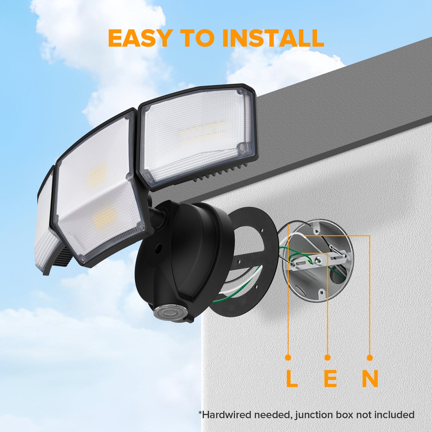 LUTEC 80W Dusk to Dawn Flood Lights Outdoor, 9000LM Super Bright LED Security Light with Photocell, IP65 Waterproof, 5000K Daylight, 4 Heads Floodlight for Garage, Yard (Black)