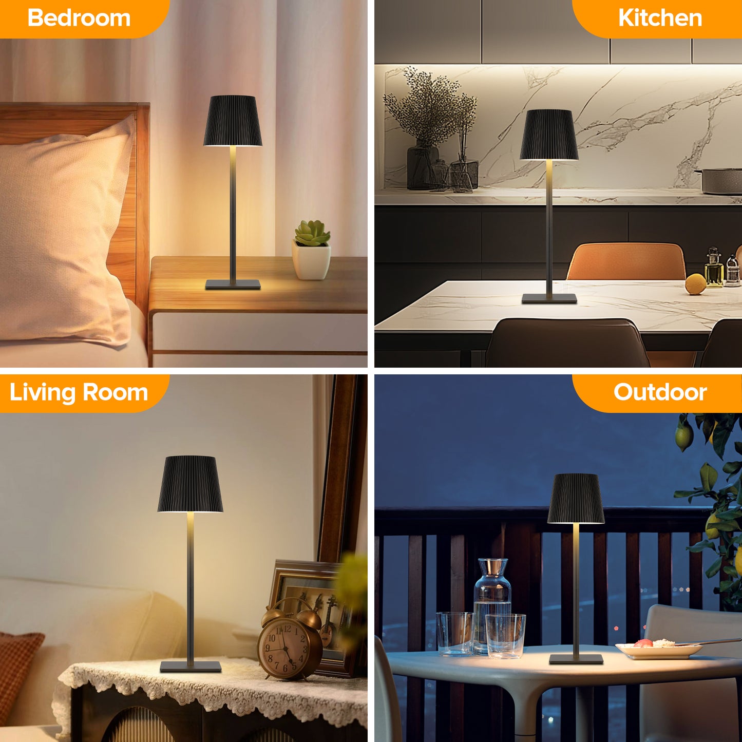 LUTEC 2 Pack Cordless Table Lamp,6000mAh Rechargeable Battery Operated Desk Lamp,Two Adjustable Heights,Waterproof, Touch Control & 3 Color Stepless Dimming for Restaurant/Bedroom/Bars/Outdoor (Black)
