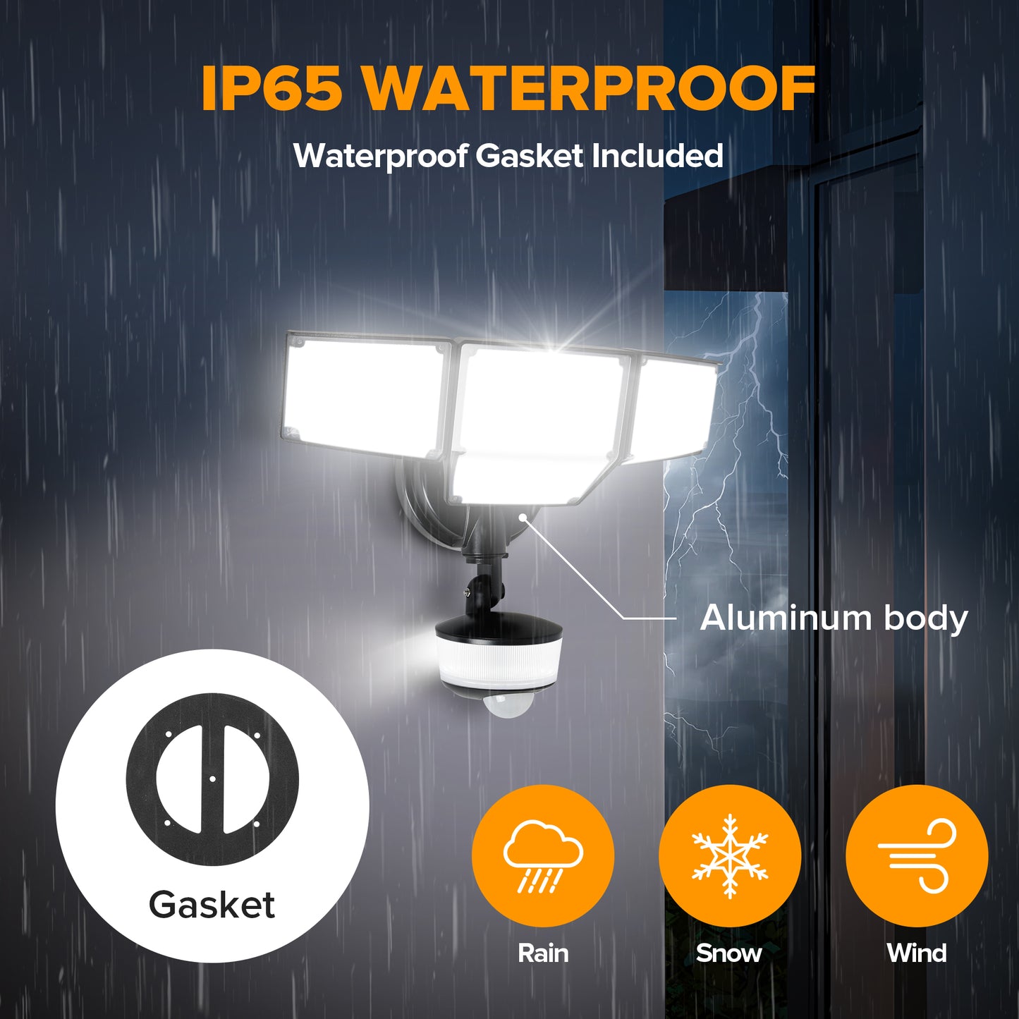 LUTEC 84W 9500LM LED Security Lights Motion Sensor Outdoor Lights with Night Light, 4 Head LED Flood Lights Outdoor 5000K Daylight, IP65 Waterproof, Motion Detected Lights for Outside (Black)