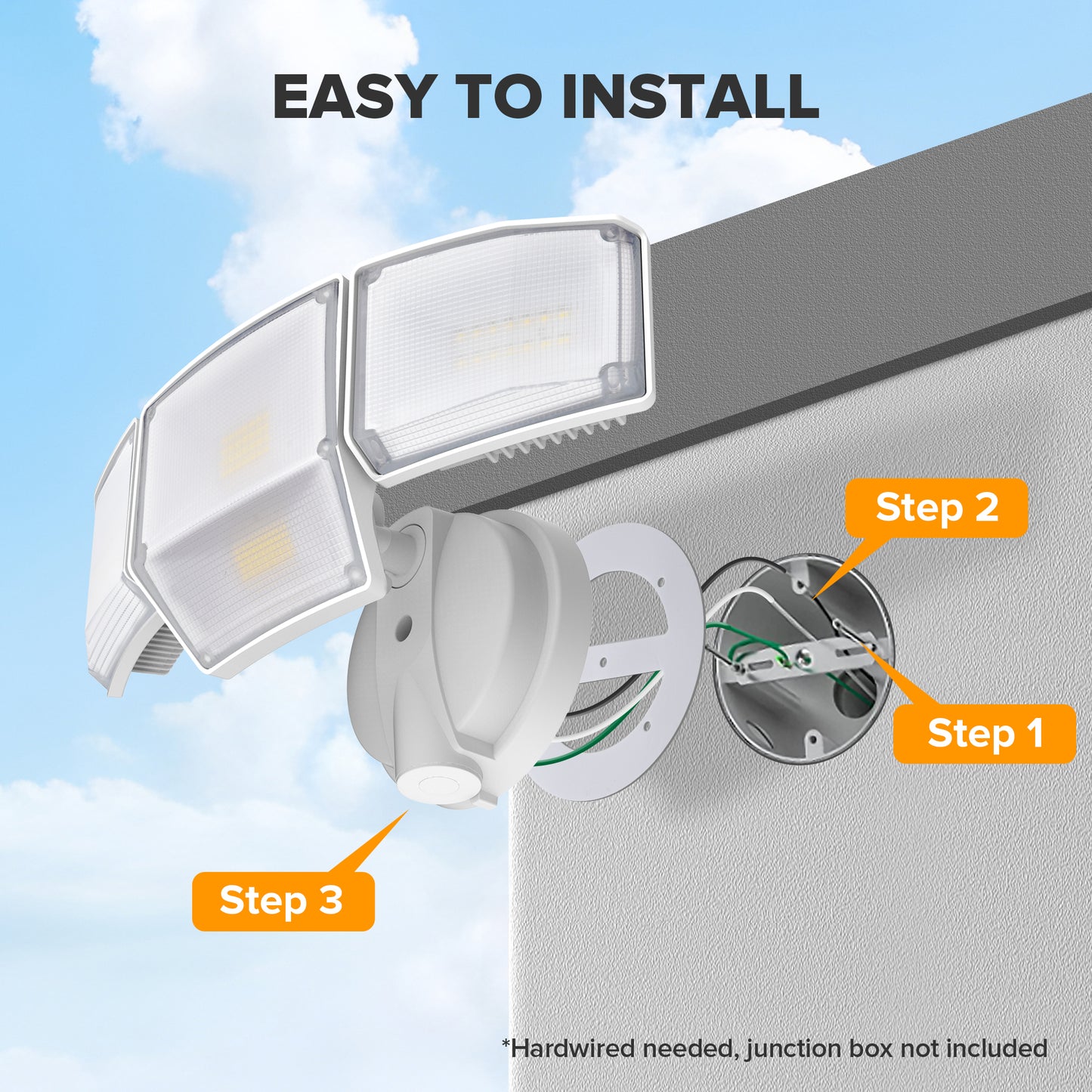 LUTEC 80W 9000LM Flood Lights Outdoor, Switch Controlled LED Security Lights with 4 Heads, IP65 Waterproof, 5000K Daylight for Garage, Yard, Patio (White)
