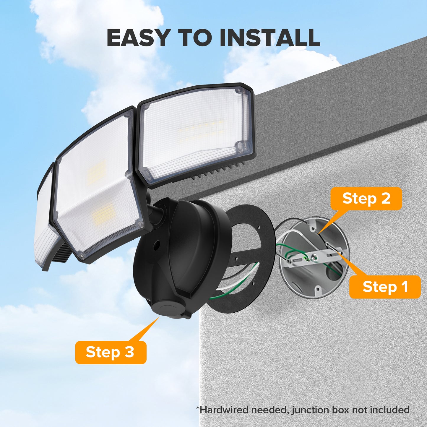 LUTEC 80W 9000LM Flood Lights Outdoor, Switch Controlled LED Security Lights with 4 Heads, IP65 Waterproof, 5000K Daylight for Garage, Yard, Patio (Black)