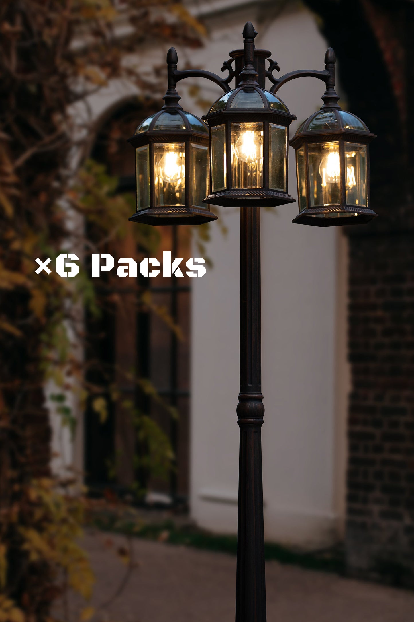 6 Packs LUTEC-HIGH POST 3-Head Die-Cast Aluminum LED Outdoor Hard Wired Street Light (Head & Pole),Bronze