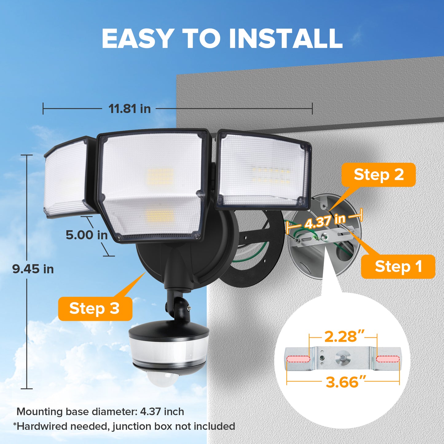 LUTEC 84W 9500LM LED Security Lights Motion Sensor Outdoor Lights with Night Light, 4 Head LED Flood Lights Outdoor 5000K Daylight, IP65 Waterproof, Motion Detected Lights for Outside (Black)