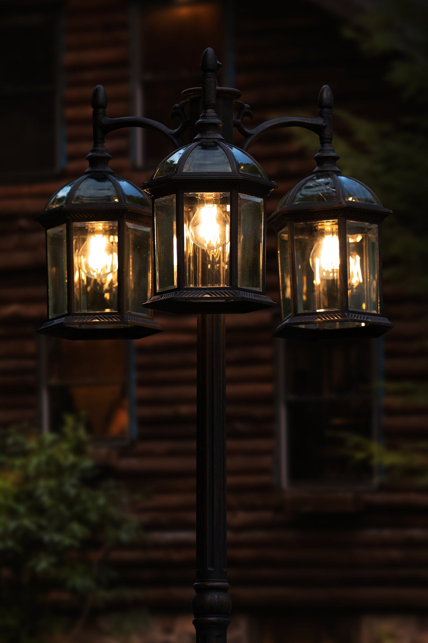 6 Packs LUTEC-HIGH POST 3-Head Die-Cast Aluminum LED Outdoor Hard Wired Street Light (Head & Pole),Bronze