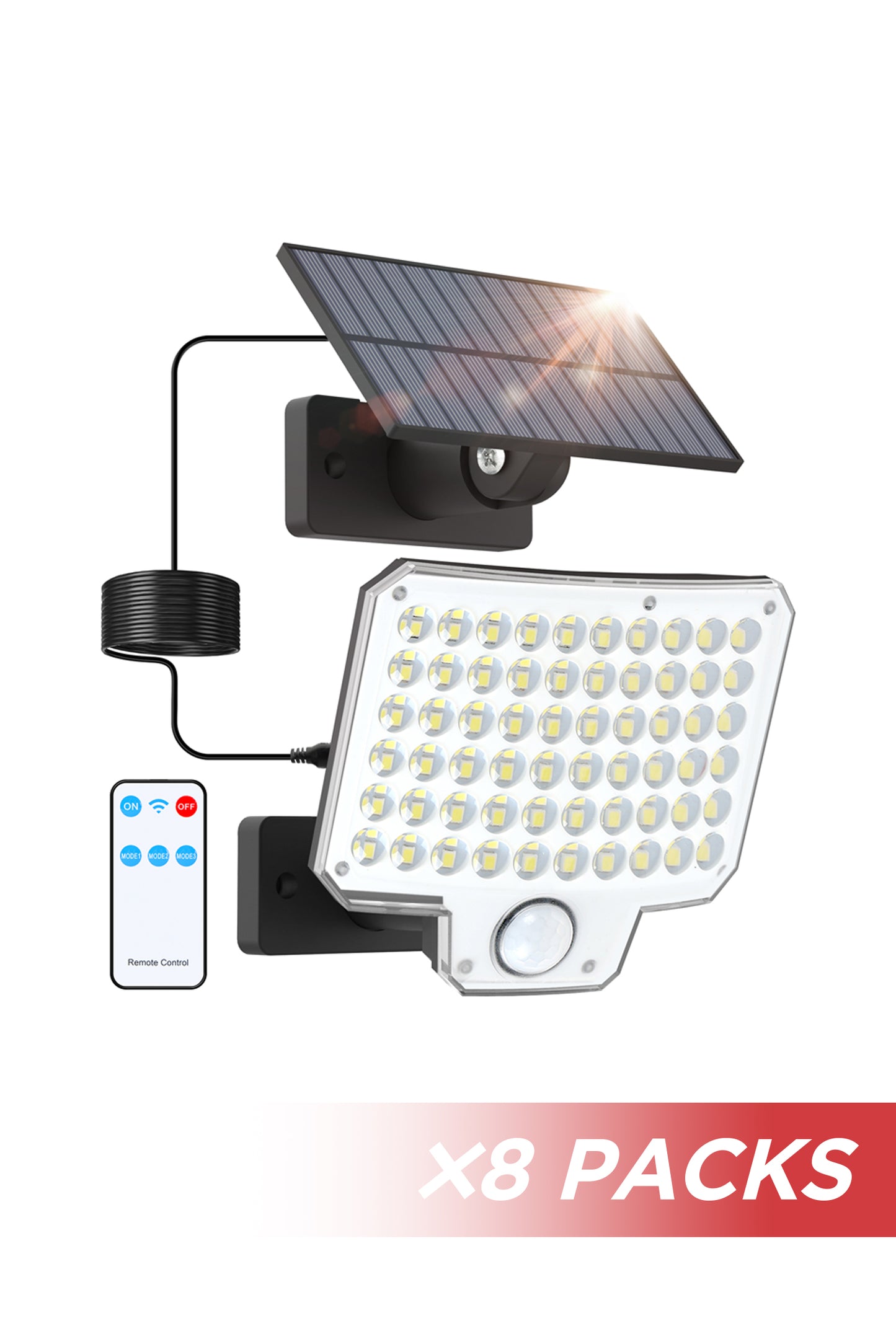 8Packs LUTEC Solar Lights Outdoor, 240 LED 3000LM Solar Powered Motion Sensor Flood Lights with Remote, Solar Flood Light with 3 Modes, Security Lights with 16.4Ft Cable IP65 Waterproof for Yard