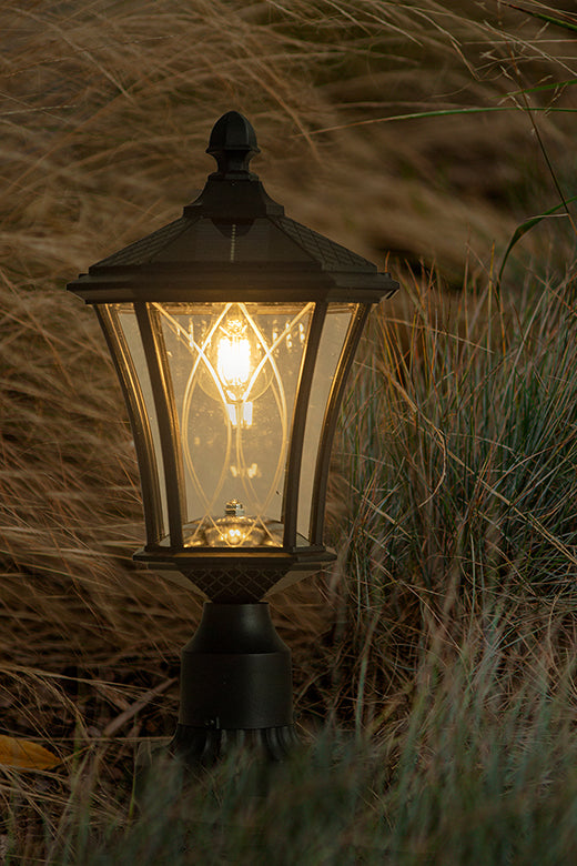 LUTEC-Single Head Outdoor Solar Post Light with Pier Mount Base, Dusk to Dawn, 200LM, 2700K, 3.7V, Up To 8hour Runtime, Black(Head+Base)
