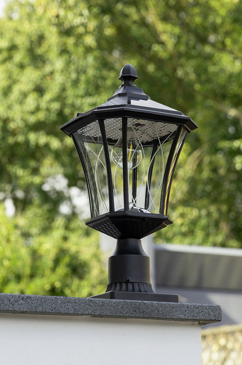 LUTEC-Single Head Outdoor Solar Post Light with Pier Mount Base, Dusk to Dawn, 200LM, 2700K, 3.7V, Up To 8hour Runtime, Black(Head+Base)