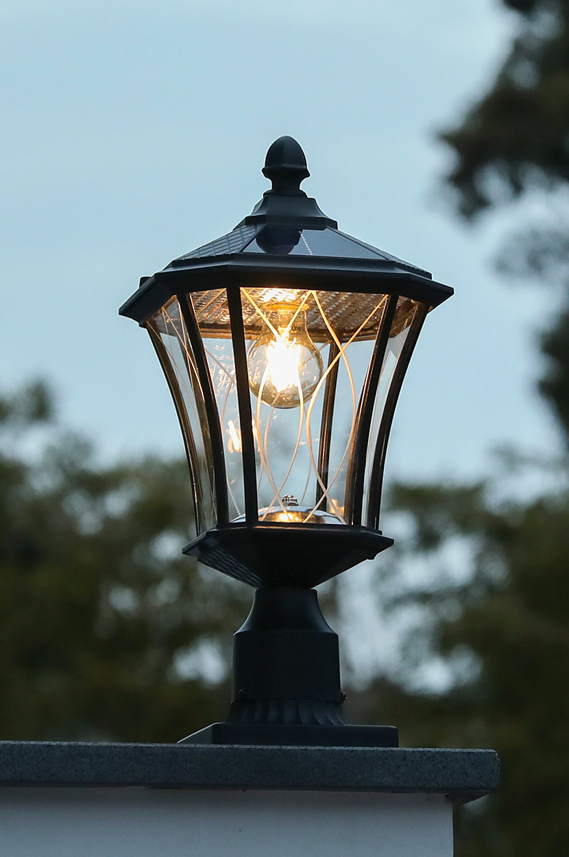LUTEC-Single Head Outdoor Solar Post Light with Pier Mount Base, Dusk to Dawn, 200LM, 2700K, 3.7V, Up To 8hour Runtime, Black(Head+Base)