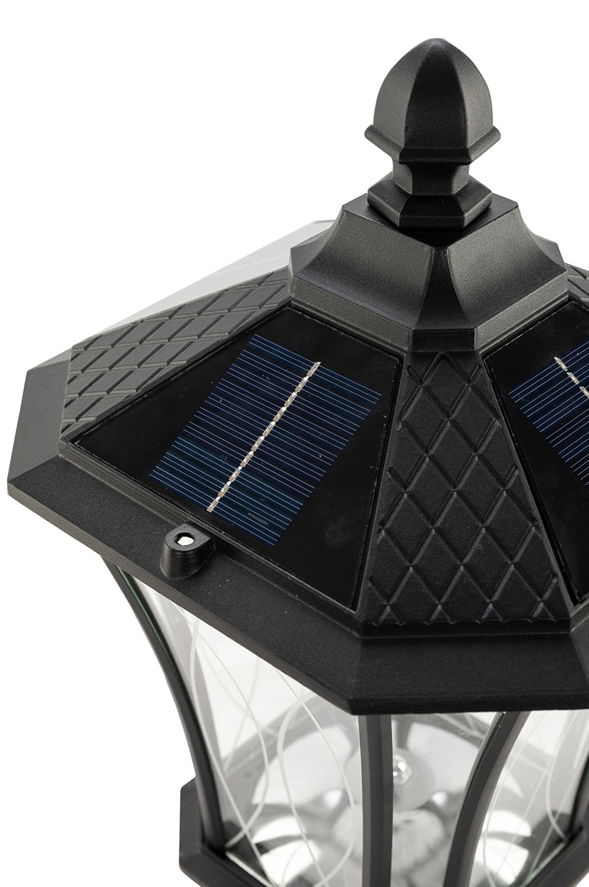 LUTEC-Single Head Outdoor Solar Post Light with Pier Mount Base, Dusk to Dawn, 200LM, 2700K, 3.7V, Up To 8hour Runtime, Black(Head+Base)