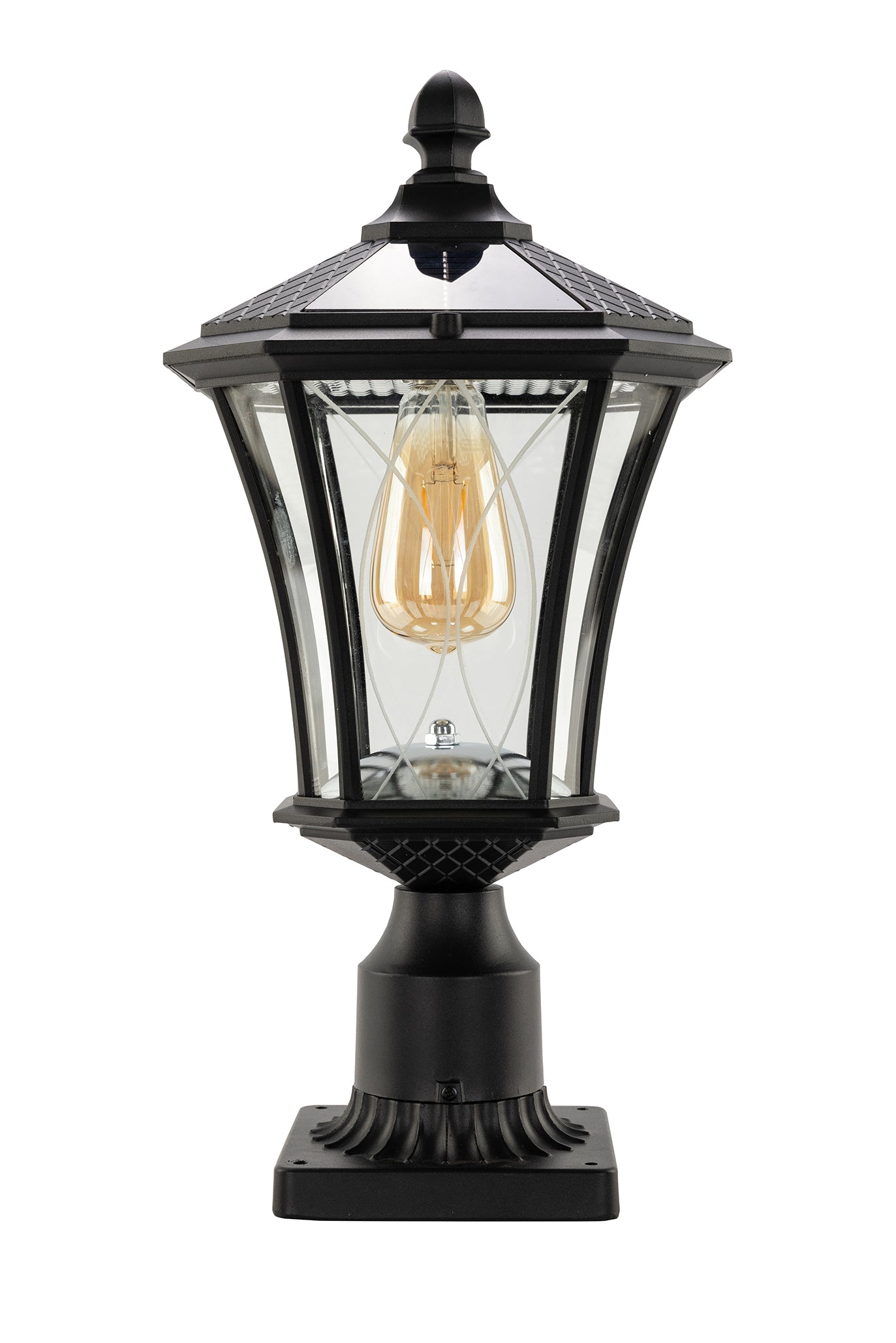 LUTEC-Single Head Outdoor Solar Post Light with Pier Mount Base, Dusk to Dawn, 200LM, 2700K, 3.7V, Up To 8hour Runtime, Black(Head+Base)