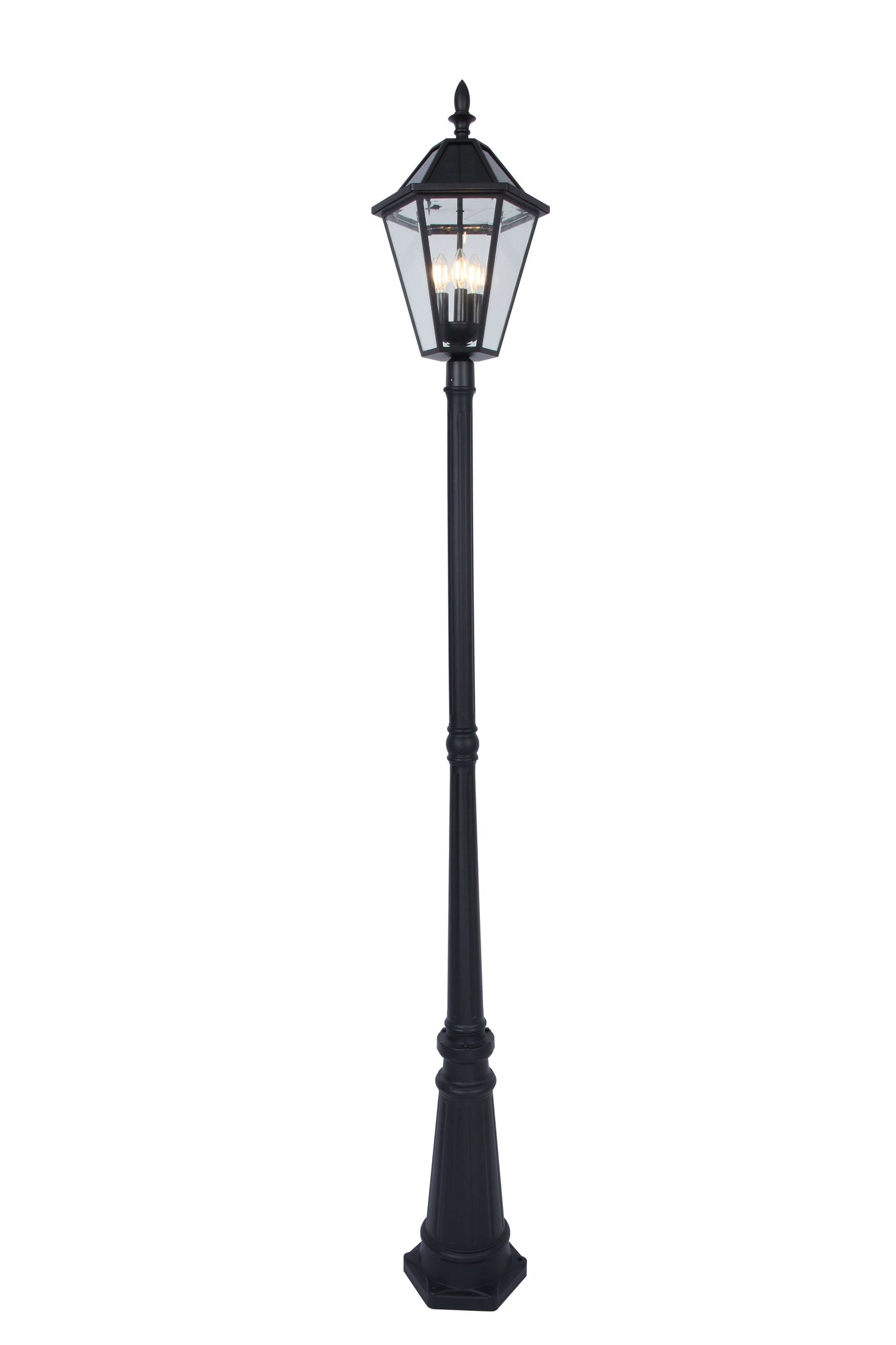 6 Packs LUTEC-LONDON Single Head Die-Cast Aluminum LED Outdoor Solar Powered Street Light (Head & Pole), 300LM, Up To 8hour Runtime, 2700K
