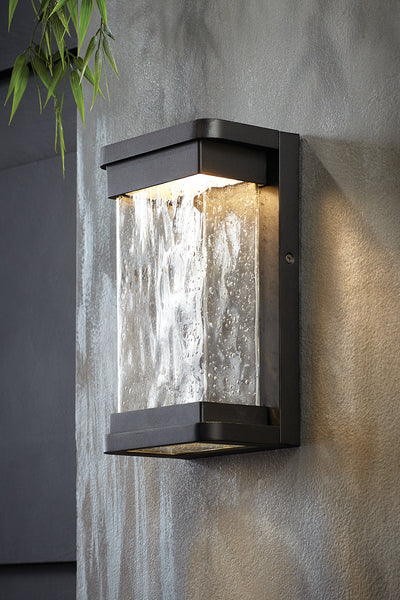 LUTEC-STARRY LED Outdoor Wall Sconce With Seeded Glass Surround, 16.5W, 795LM, 3000K, Black