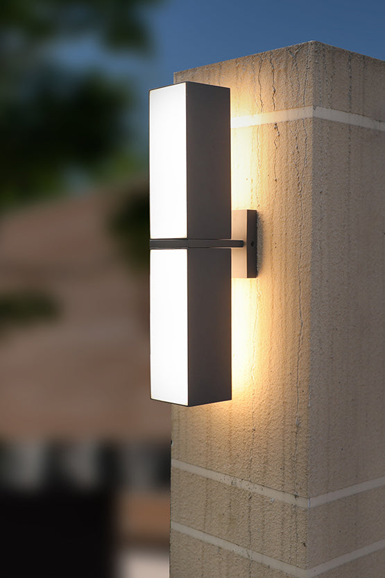 LUTEC-CUBA LED Outdoor Up & Down 350°Rotational Wall Sconce, 27W 3000K 2000LM, Grey