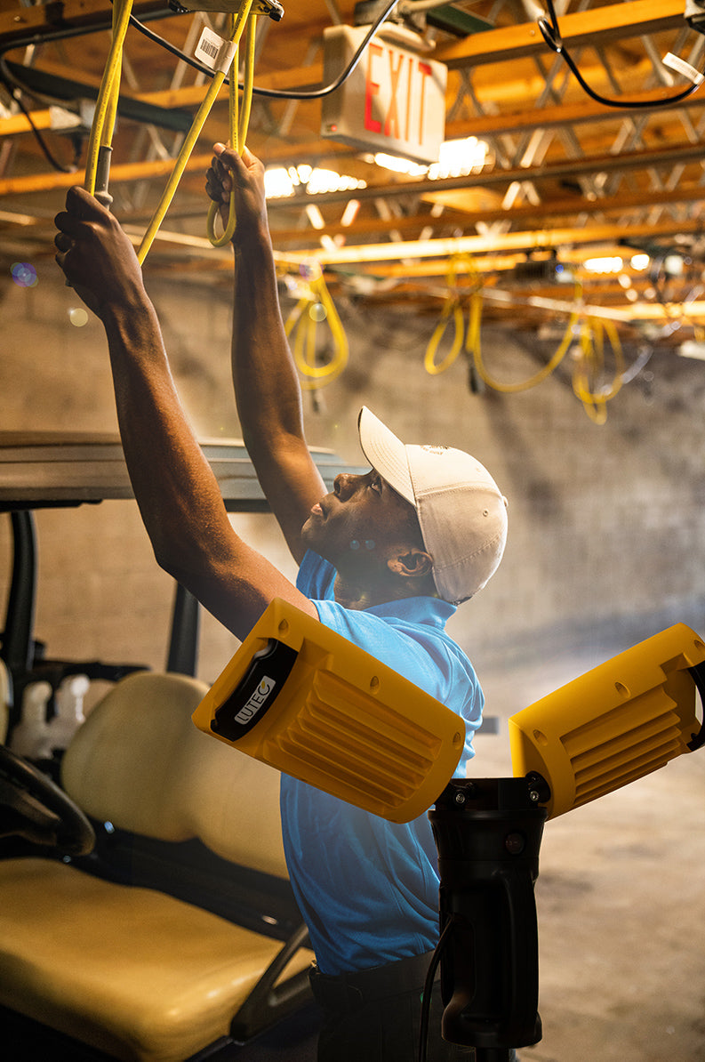 LUTEC 【Upgraded】5000K 12000 Lumen 105 Watt Dual-Head LED Work Light with Telescoping Tripod, Work Light with Stand Rotating Waterproof Lamps and 8 Ft 3-Prong Power Cord