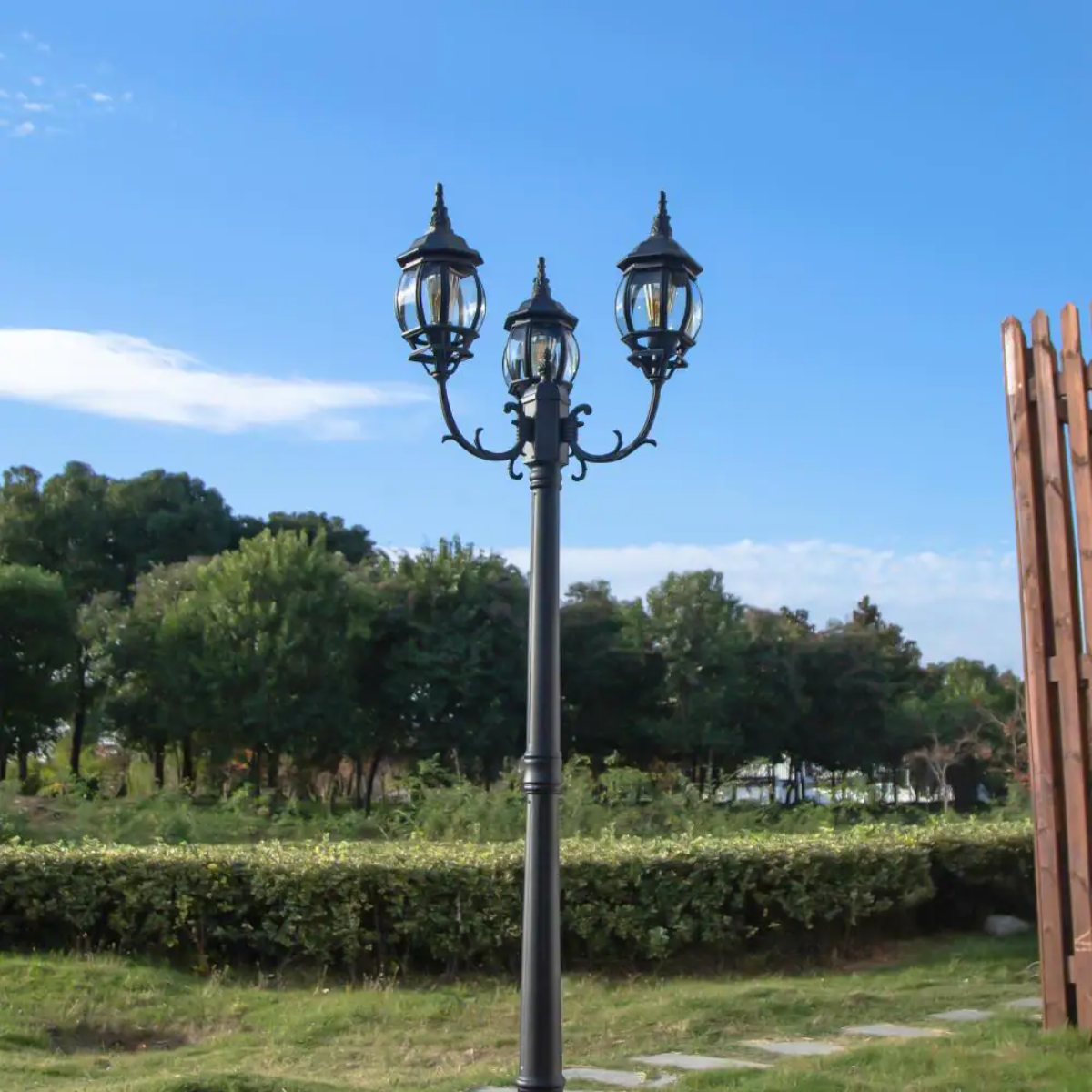 LUTEC-VINTAGE 3-Head Die-Cast Aluminum LED Outdoor Hard Wired Street Light (Head & Pole)